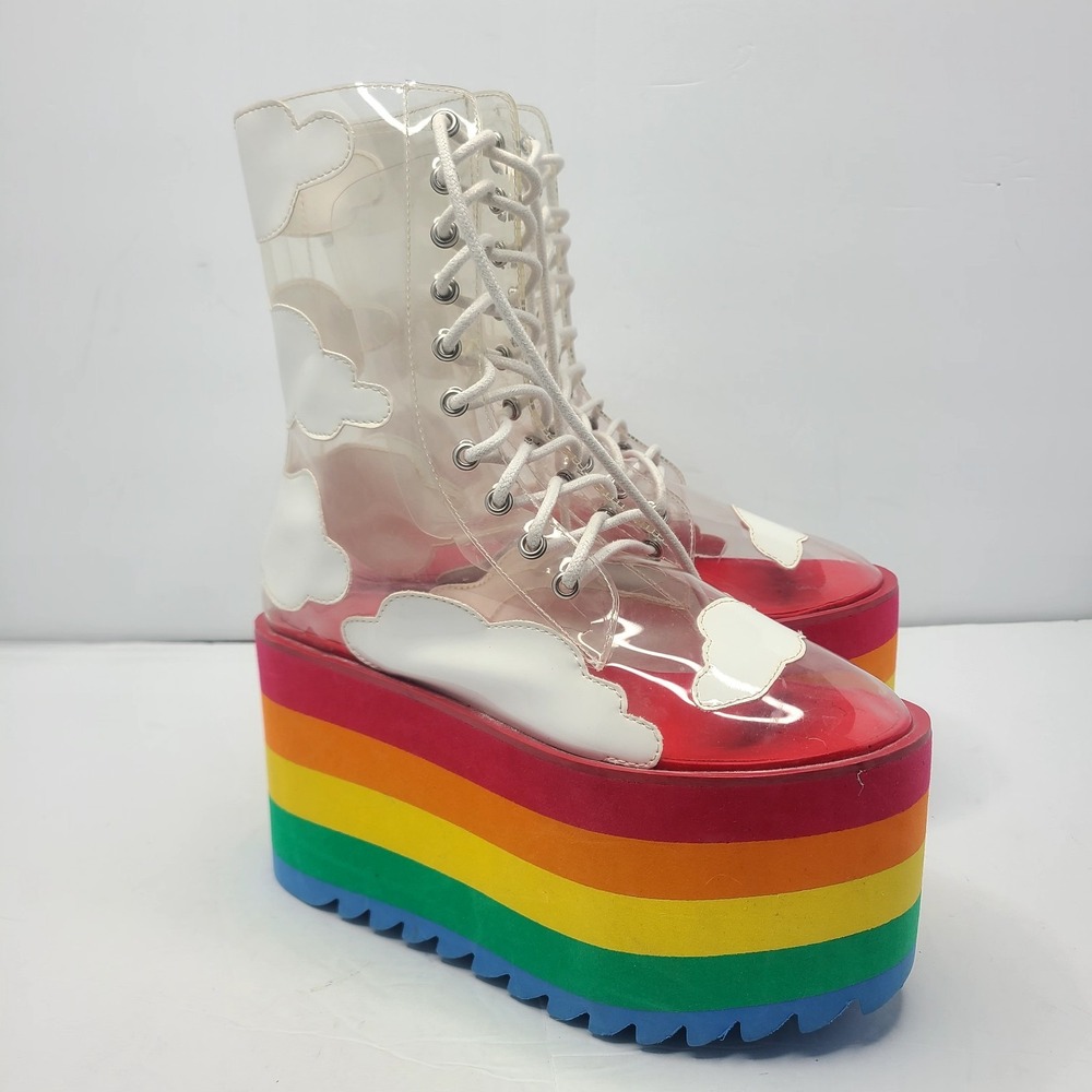 Current Mood Rainbow Platform Boots Clear Vinyl Cloud Rave Festival Dollcore 7